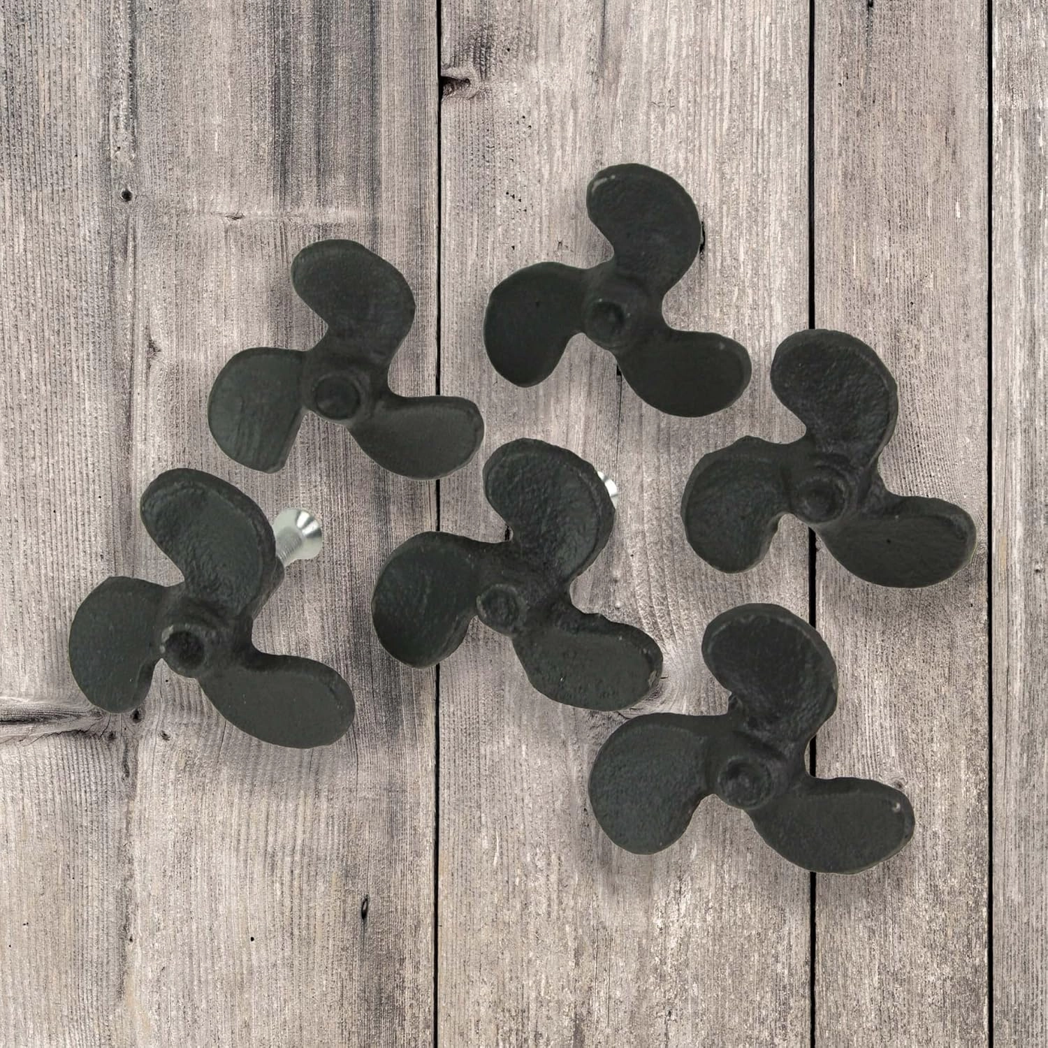 Zeckos Set of 6 Rustic Black Cast Iron Boat Propeller Drawer Pulls - Nautical Decor with Weathered Charm - 1.75 Inches in Diameter, Perfect for Cabinets and End Tables