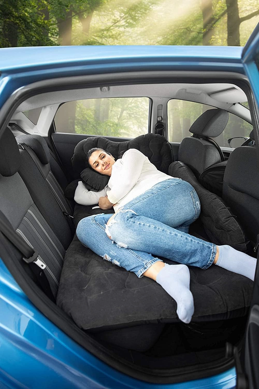 Zento Deals Bed for Car Inflatable Car Air Mattress Camping Bed Back Seat Mattress – Portable Travel Bed with Pillows – Travel Camping Sleeping Outdoor Bed – Universal Car SUV Truck and RV… (Pack 2)
