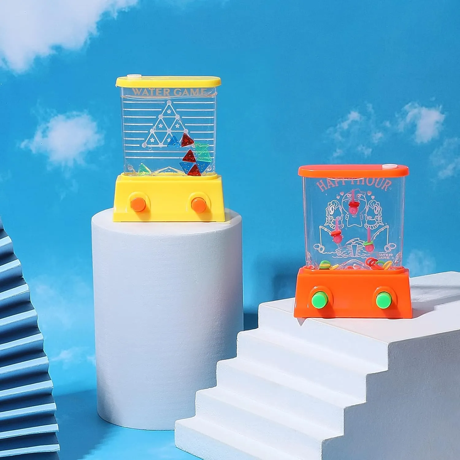Zhanmai 16Pcs Handheld Water Games Mini Arcade Fish Ring Toss Basketball, Water Ring Toss Handheld Toys for Kids Adults, Retro Games for Beach Toy Party